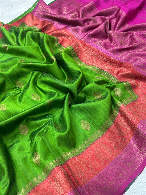 Green-2 small butta pure tussar crepe 104 silk saree – House of Raadhvi