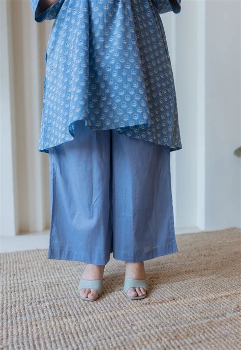 Indian Ethnic Women's Ishvi Blue Solid Slub Cotton Straight Pant – THE ...