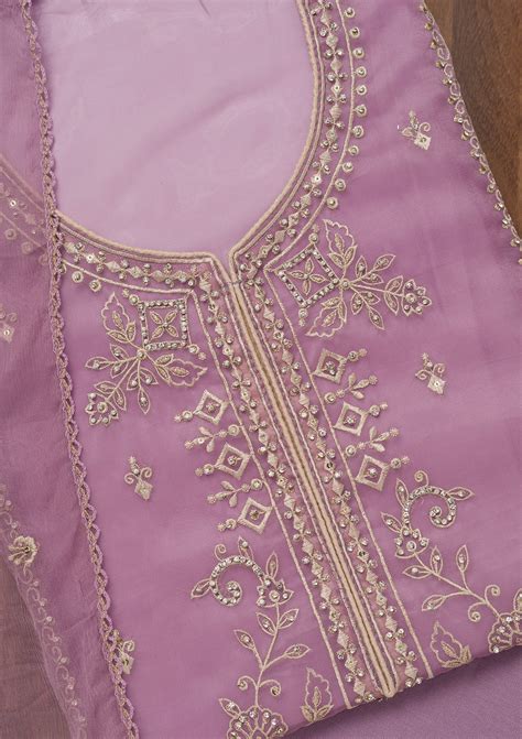 Buy Lavender Zariwork Tissue Unstitched Salwar Suit - Koskii