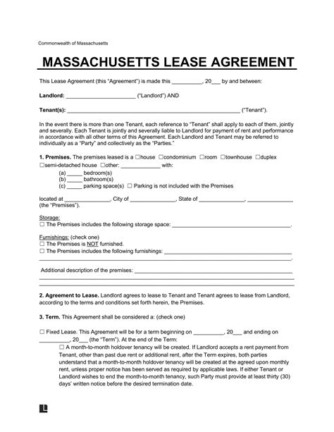 Free Massachusetts Lease Agreement Template | PDF & Word