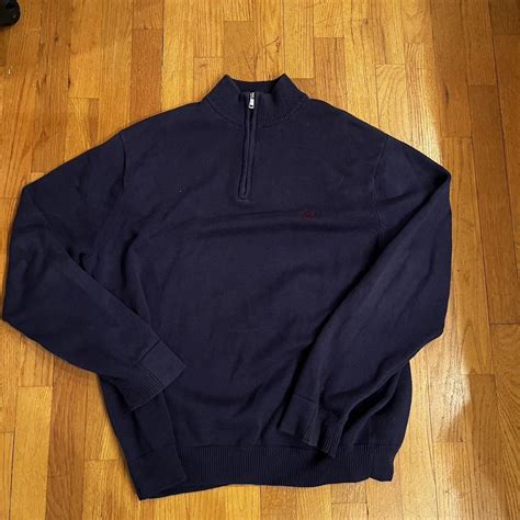 Unisex Navy Quarter Zip Sweater. Size Large - Depop