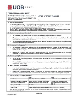 Fillable Online product disclosure sheet letter of credit transfer ...