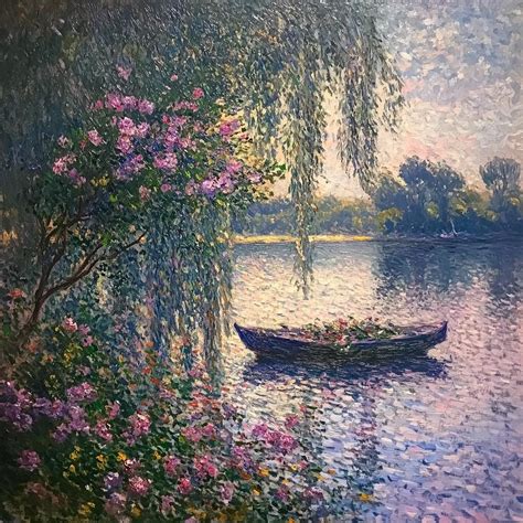 Impressionist Canvas Print Inspired by Monet's Botanical River Scene With Blossoming Flowers and ...
