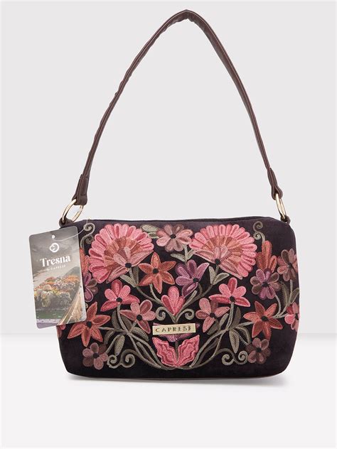 Buy Caprese Tresna Embroidery Brown Crossbody Bag @ 774 | Caprese Bags