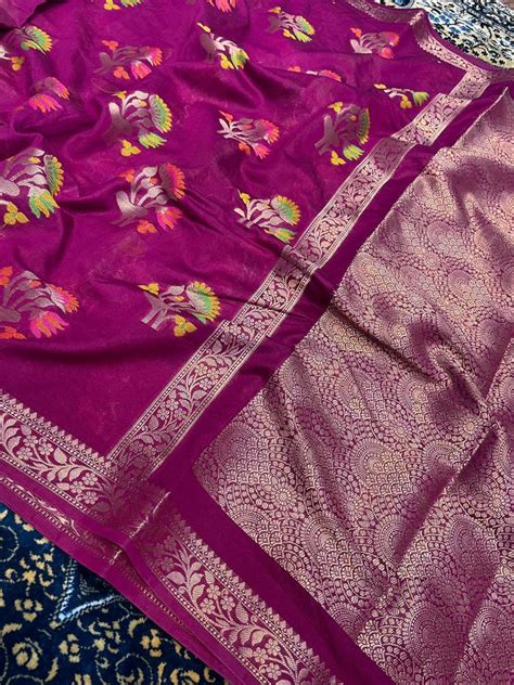 Banarasi Semi Georgette Alfi Saree - Pink, Red, Blue, Purple,Black,Pur ...