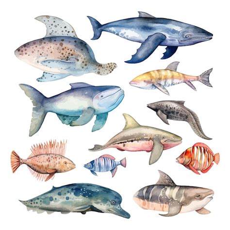 Unterwasser-Tier Aquarell-Clipart | Premium KI-generierter Vektor