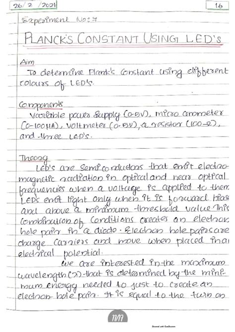Planks constant using LEDs - Bsc Physics - Studocu