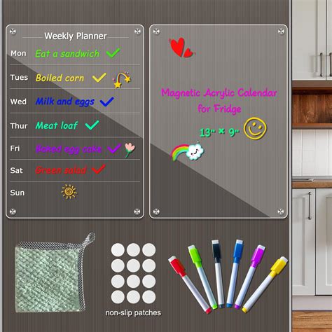 Magnetic Calendar for Fridge Set (2 Boards) Acrylic Calendar for Fridge ...
