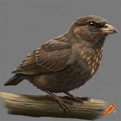 A realistic image of a small brown and white bird perched on mossy ...