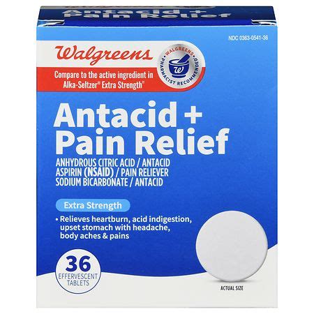Walgreens Antacid + Pain Relief Effervescent Tablets Extra Strength ...