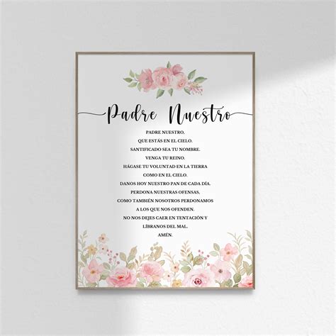 Spanish Lords Prayer Gift Pink Floral Christian Prayer Home Decor Padre ...
