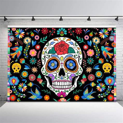 Buy Avezano Day of The Dead Backdrop Mexican Fiesta Flowers Sugar Skull ...