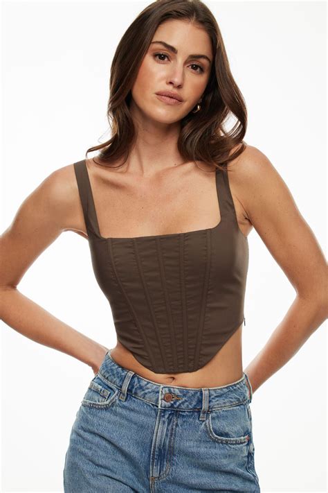 Square Neck Corset Top Brown | Dynamite