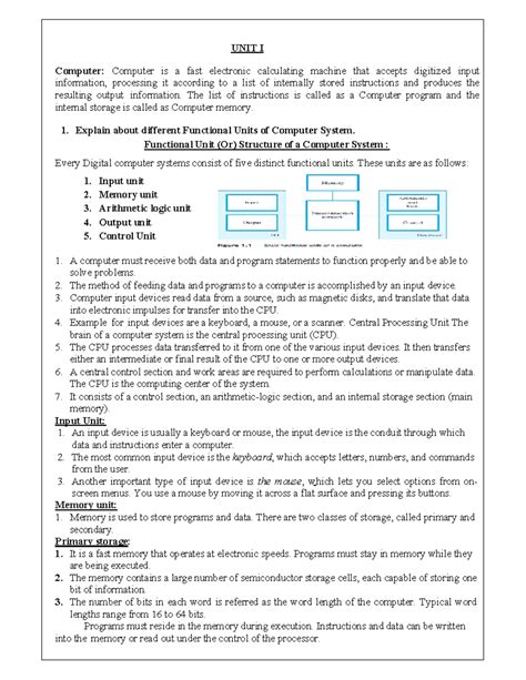 Co 101: Unit I - Detailed Explanation of Computer Functional Units ...