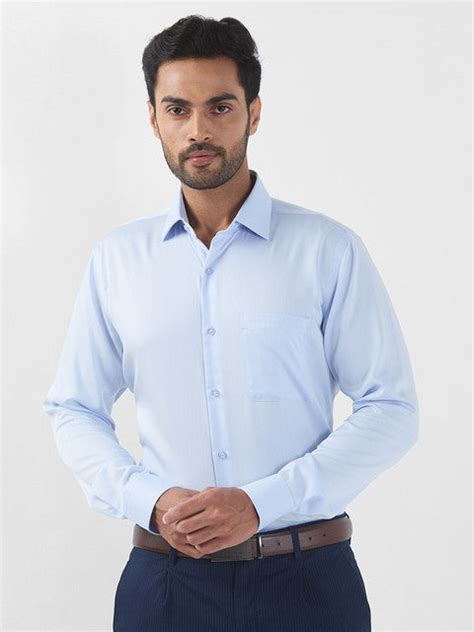 Raymond Men Blue Solid Contemporary Fit Cotton Wrinkle Free Formal Shi ...