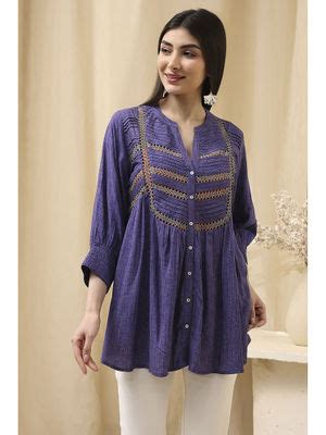 Buy Biba Women Navy Blue Self Design Kurti with Inner (32) Online