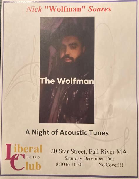 Nick “Wolfman” Soares - A Night of Acoustic Tunes, 20 Star St, Fall ...