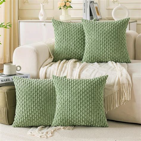 Amazon.com: Cozoomy Set of 4 Sage Green Decorative Throw Pillow Covers ...