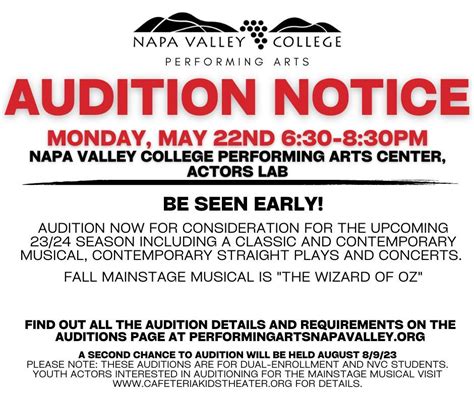 NVC Performing Arts 23/24 General Season Auditions, Napa Valley College ...