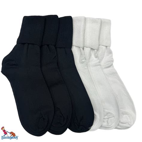 Buster Brown Women's 100% Cotton Fold Over Crew Socks - 6 Pair Pack ...