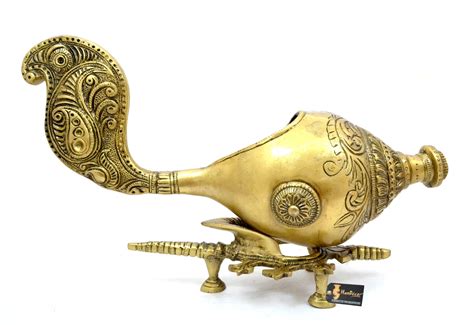 Brass Shankh with Stand, Standard, Antique Yellow – Two Moustaches Store