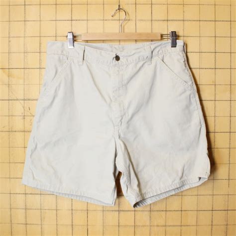 90s USA製 carhartt カーハート コットン ワーク ペインター ショーツ ショートパンツ ベージュ W34 アウトドア アメリカ ...