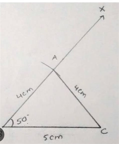 draw a ray BX making angle 50 degree with AD and radius 5 cm which cut ...