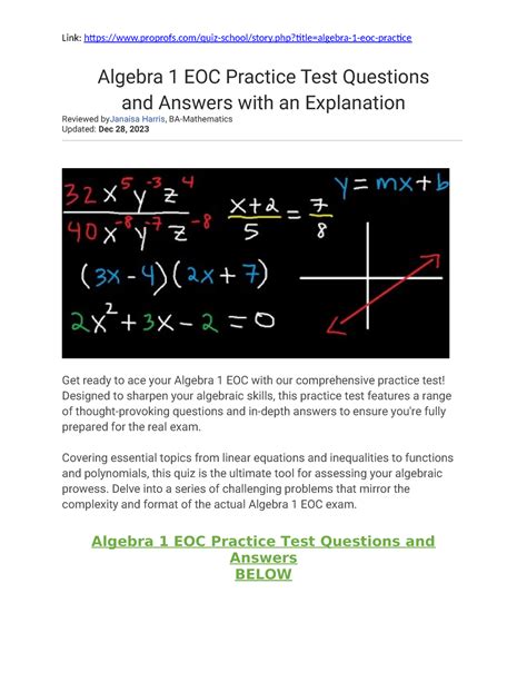 Algebra 1 EOC Practice Test Questions - Pro Profs - Algebra 1 EOC ...