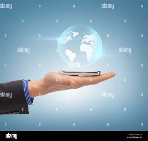 man hand with sphere globe Stock Photo - Alamy
