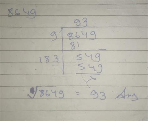 find square root of 8649 using division method - Brainly.in