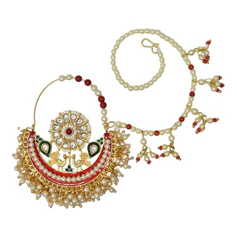 Buy Meira Jewellery Pearl studded Rajputi Style Red Brass jadau kundan ...