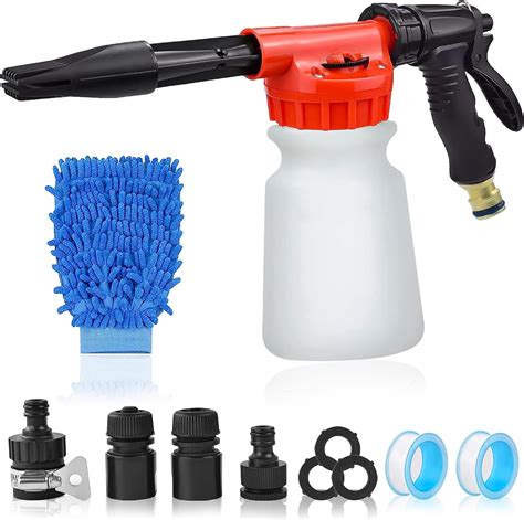Car Wash Foam Gun, Snow Foam Gun Sprayer with 3/8" Brass Connector & 1L Bottle, Nozzles, Wash ...
