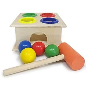 Buy SUXUS SHOPEE Wooden Hammer Ball Knock Pounding Toy With Box Case, 4 ...