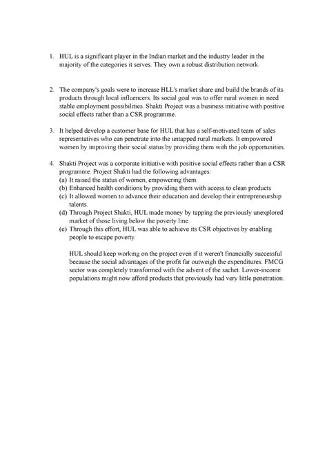 HUL Assignment - HUL is a significant player in the Indian market and ...