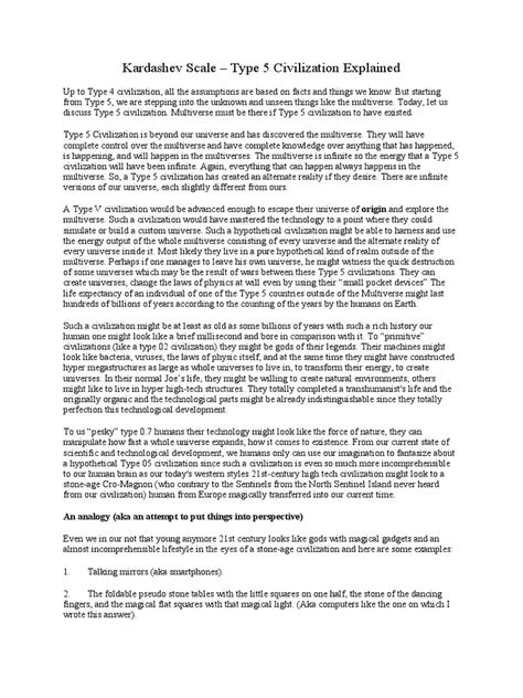 Kardashev Scale - Type 5 Civilization Explained | PDF | Multiverse | Universe