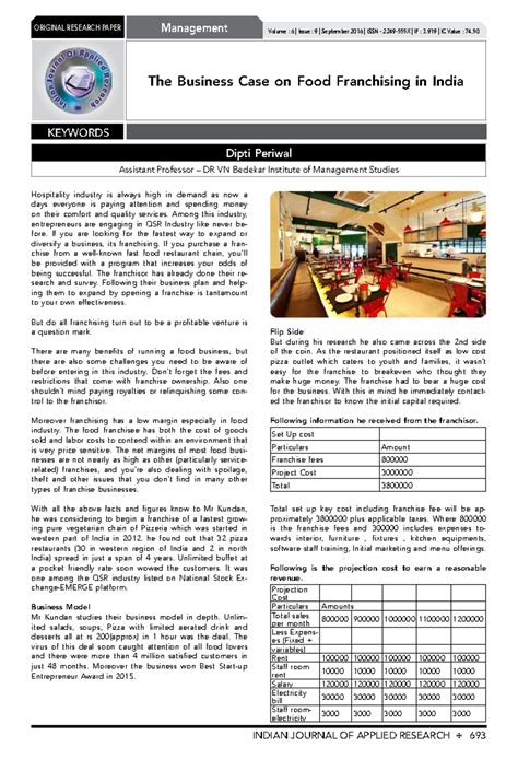 Food franchising case - Decision making case study - INDIAN JOURNAL OF ...