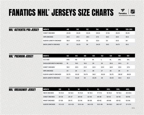 All Size Charts – Vegas Team Store