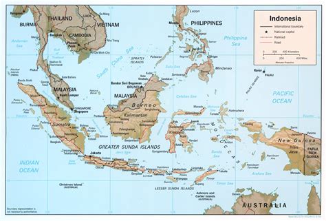 Large detailed political map of Indonesia with relief, roads, railroads and major cities - 1998 ...