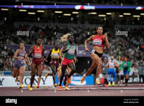 Switzerland's Audrey Werro leads in the women's 800 meters heats at the ...