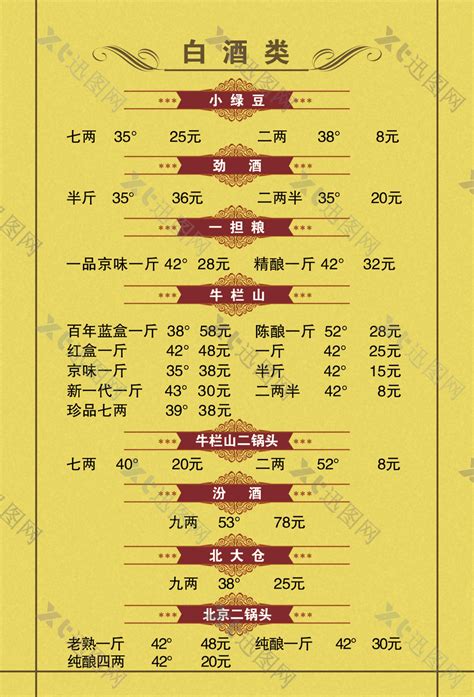 酒吧夜店酒水牌价目表设计平面广告_编号:181209-迅图网xunpic.cn