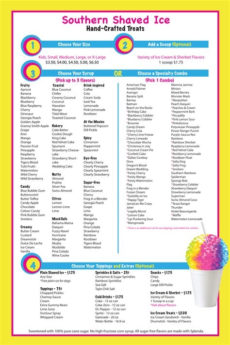 Menu - Southern Shaved Ice