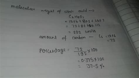 What is the percent of carbon in citric acid? - Brainly.in