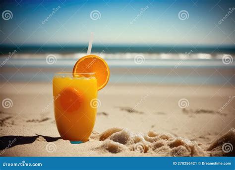 Cold Orange Juice on the Beach Stock Illustration - Illustration of ...