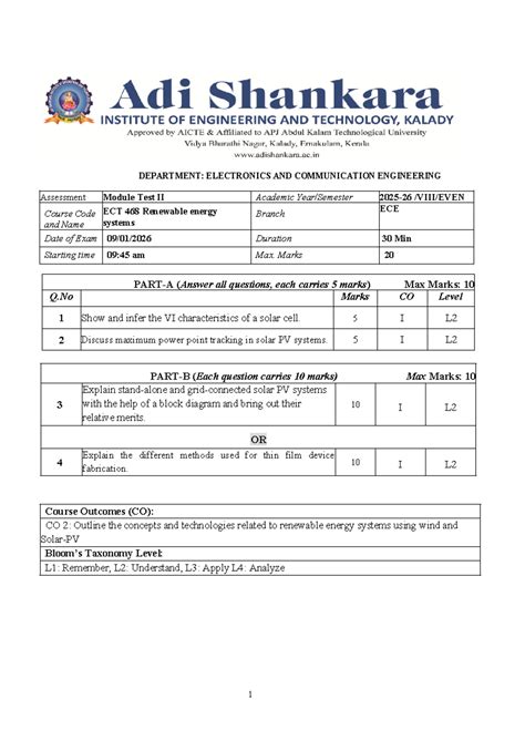Module Test II - ECT 468 Renewable Energy Systems Exam Guide - Studocu