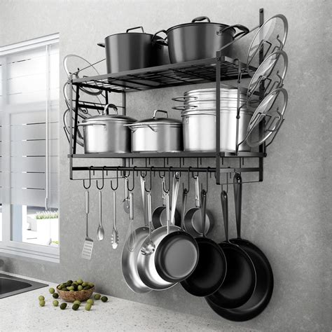 Amazon.com: X-cosrack Pot Racks Wall Mounted Set of 2,with Towel Bar ...
