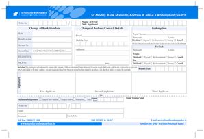 Bank Mandate/Address Change & Redemption/Switch Form - Blank Fillable ...