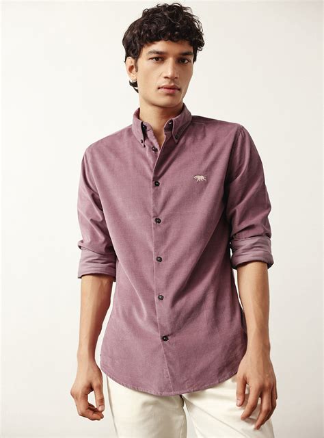 Buy Mauve Pink Cotton Tencel Corduroy Shirt | Casual Pink Solid Shirt ...
