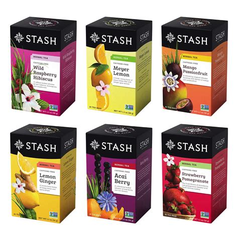 Stash Tea, Fruity Herbal Tea Six Flavor Assortment, 116 1.3 Ounce (Pack ...