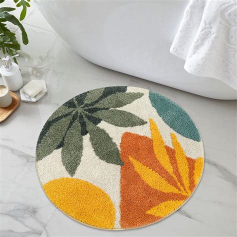 Amazon.com: Uphome Round Bathroom Rug Colorful Abstract Leaves Bath Mat ...