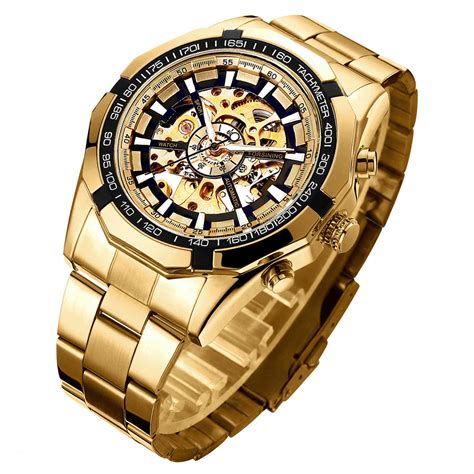 GuTe Classic X Dial Skeleton Automatic Mechanical Wrist Watch Gold ...